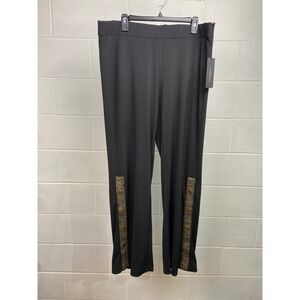 NWT Donna‎ Karan Winter Textures Pull on Pants Gold Button Detail Black XL